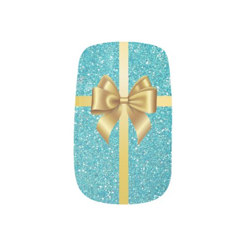Teal Gold Bow Christmas Nail Art Decals