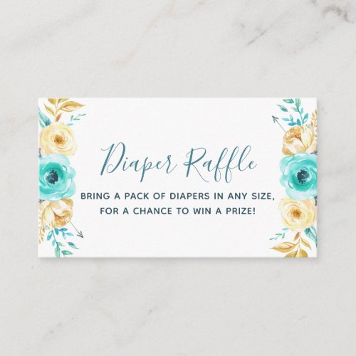 Teal Gold Boy Baby Shower Diaper Raffle Ticket Enclosure Card