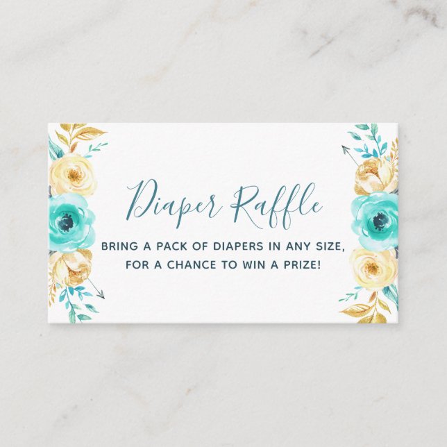 Teal Gold Boy Baby Shower Diaper Raffle Ticket Enclosure Card (Front)