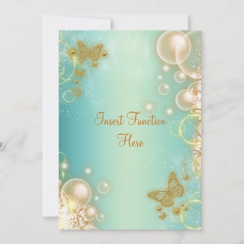 Teal gold butterfly wedding engagement personalized invitations