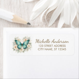 Teal Gold Butterfly with Delicate Return Address Label