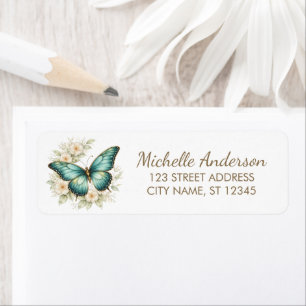 Teal Gold Butterfly with Delicate Return Address Label