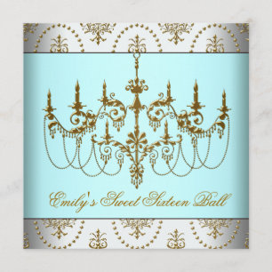 Teal Gold Chandelier Classy Sweet Sixteen Ball Invitation
