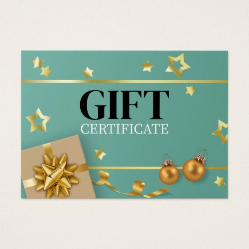 Teal Gold Christmas Ball Stars Ribbon Gift Card