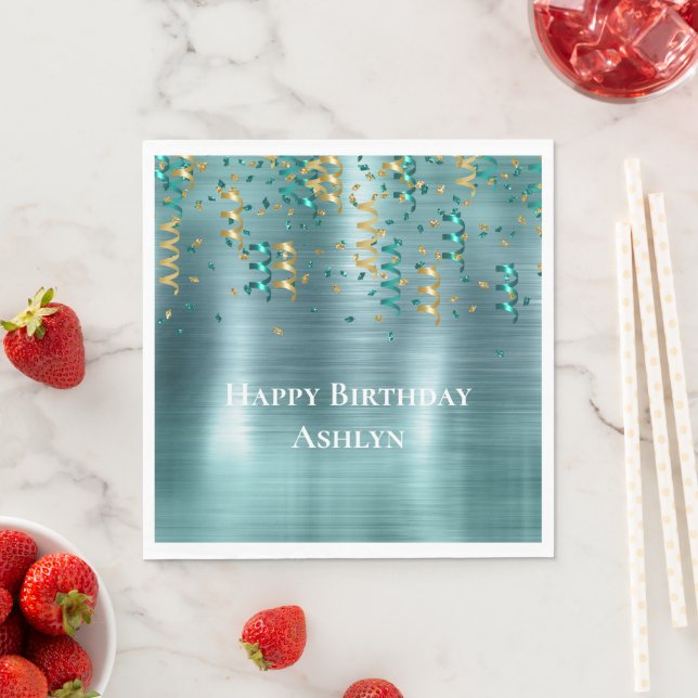 Teal Gold Confetti Birthday Napkins (Insitu)