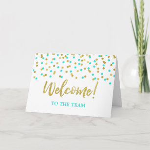 Teal Gold Confetti Employee Welcome to the Team Card