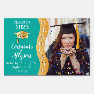 Teal Gold Congrats Graduate Wave Photo Sign