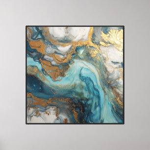 Teal Gold Currents – Abstract Fluid Wall Art