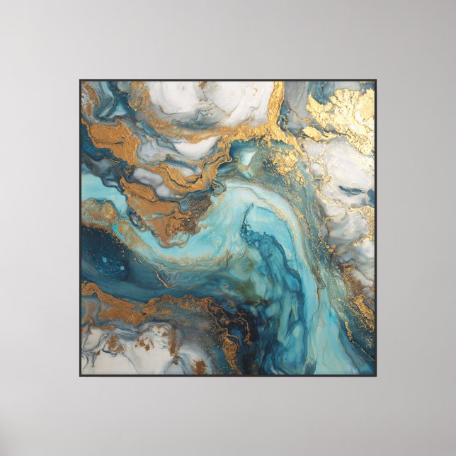 Teal Gold Currents – Abstract Fluid Wall Art  (Front)