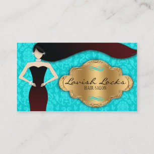 Teal Gold Damask Hair Stylist Salon Business Card