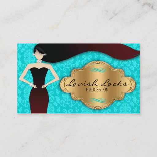Customizable Teal Gold Damask Hair Stylist Salon Business Card