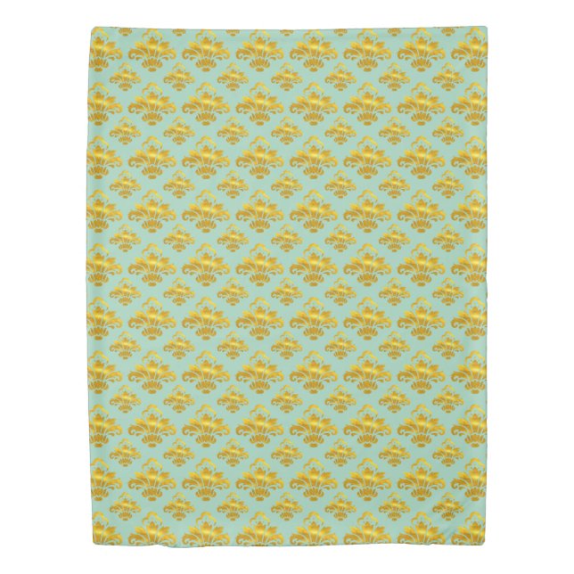 Teal Gold Damask pattern bedding Duvet Cover (Front)