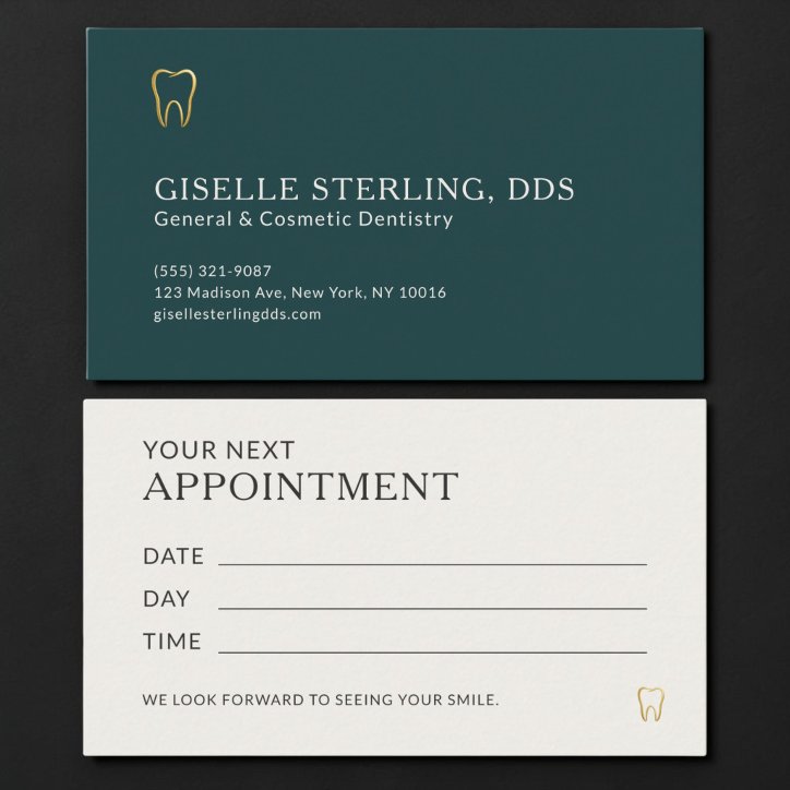 Teal Gold Dentist Office Appointment Business Card