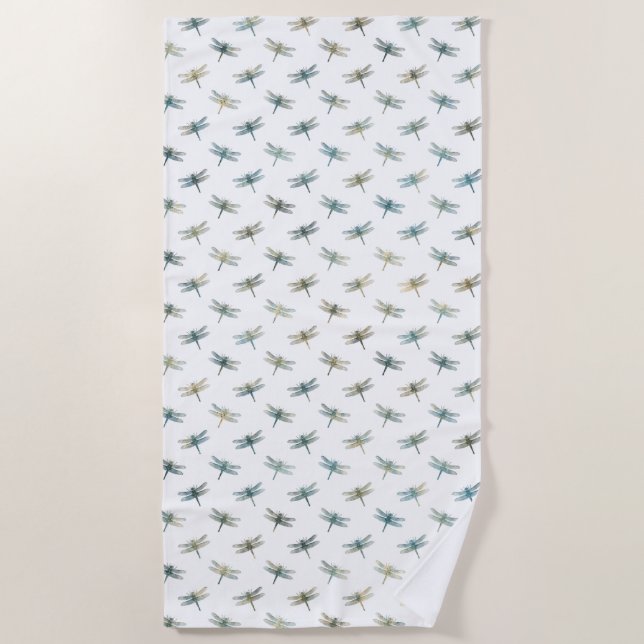 Teal Gold Dragonflies Beach Towel (Front)