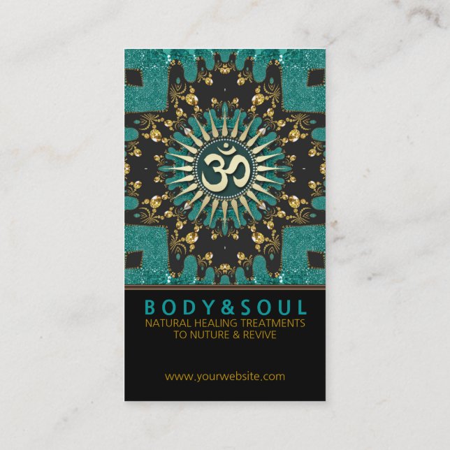Teal Gold Eastern Sparkle OM Yoga Business Card (Back)