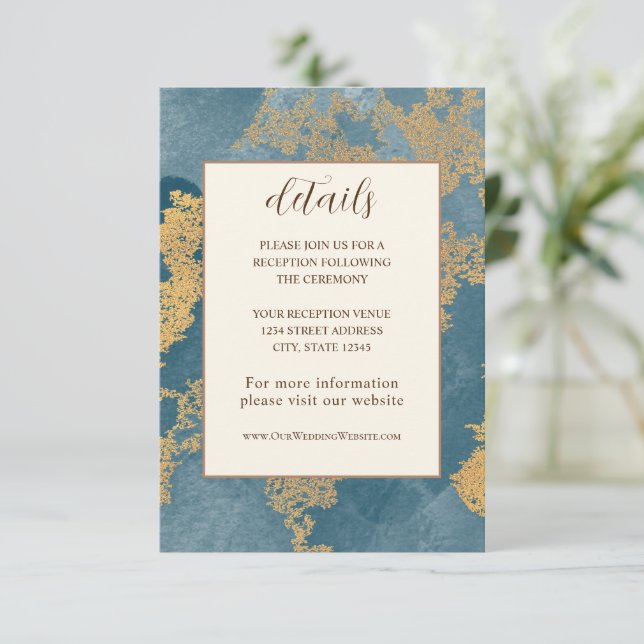 Teal Gold Elegant Abstract Watercolor Wedding  Enclosure Card (Standing Front)