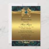 Teal Gold Elegant Damask Quinceanera Invite (Back)