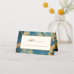 Teal Gold Elegant Modern Art Wedding Place Card