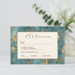 Teal Gold Elegant Modern Art Wedding RSVP Card