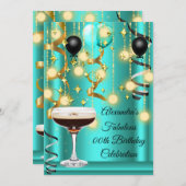 Teal Gold Espresso Martini Cocktail Party Invite (Front/Back)