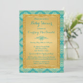 Teal, Gold FAUX Glitter Baby Shower Invite (Standing Front)
