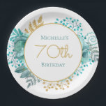 Teal Gold Floral 70th Birthday   Paper Plates<br><div class="desc">Pretty,  colorful,  and feminine 70th birthday party paper plates designed with cute teal and gold floral.  Text is fully customizable,  so these paper plates can be designed for any age.</div>