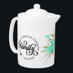 Teal & Gold Floral Family Quote Teapot<br><div class="desc">Custom teapot</div>