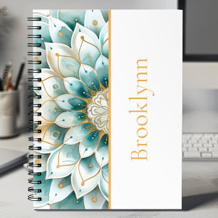 Teal Gold Floral Mandala Personalized Notebook