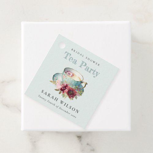 Teal Gold Floral Teacup Bridal Shower Tea Party Favor Tags