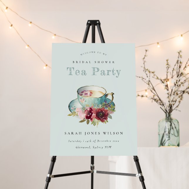 Teal Gold Floral Teacup Bridal Shower Tea Party Foam Board (In Situ (Stand))