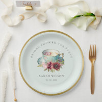 Teal Gold Floral Teacup Bridal Shower Tea Party