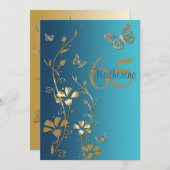 Teal, Gold Flowers & Butterflies 65th Invitation (Front/Back)