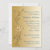 Teal, Gold Flowers & Butterflies 65th Invitation (Back)