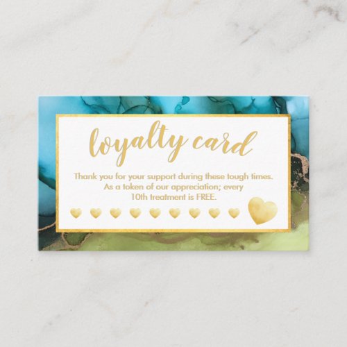 Teal Gold Foil Hearts Salon Loyalty Card