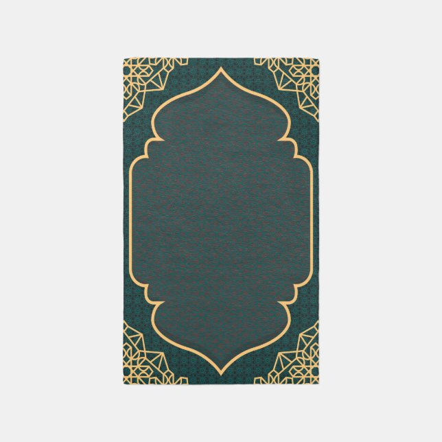 Teal Gold Geometric Home Rug Mihrab (Front (Vertical))