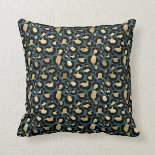 Teal & Gold Glam Leopard Throw Pillow