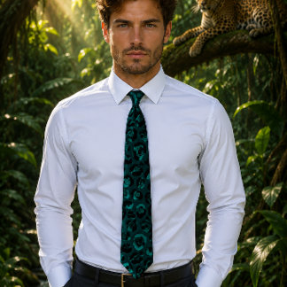 Teal & Gold Glam Luxe Leopard Print Neck Tie