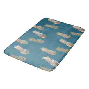 Teal Gold Glam Pineapples Bath Mat