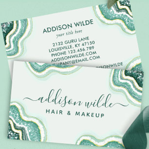 Teal Gold Glitter Agate Geode Business Card