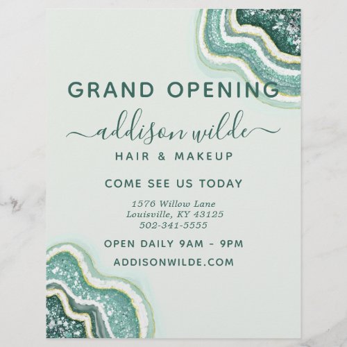 Teal Gold Glitter Agate Geode Business Flyer