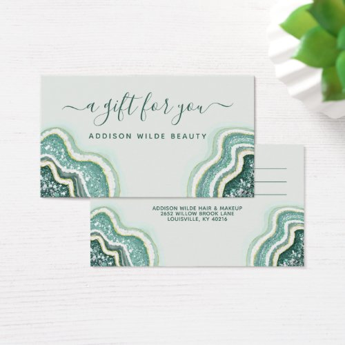 Teal Gold Glitter Agate Geode Business Gift Card