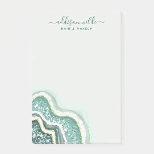 Teal Gold Glitter Agate Geode Luxe Personalized Post_it Notes