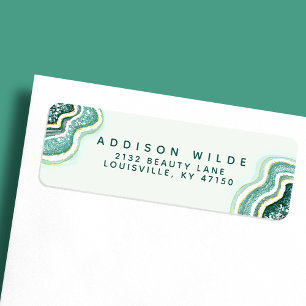 Teal Gold Glitter Agate Geode Return Address Label