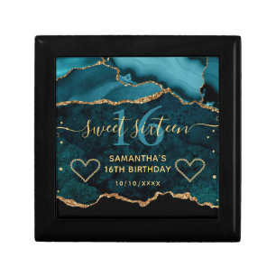 Teal Gold Glitter Agate Marble Sweet Sixteen Gift Box