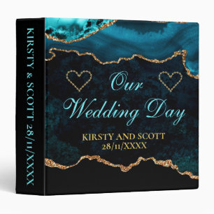 Teal & Gold Glitter Agate Wedding Photo Album 3 Ring Binder