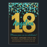 Teal Gold Glitter Confetti Black 18th Birthday Invitation<br><div class="desc">A cute and fun Teal Green Gold Glitter Black Confetti 18th Birthday Party Invitation</div>