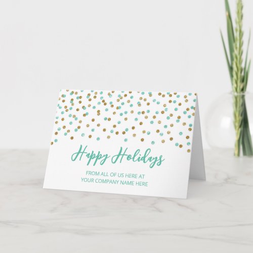 Teal Gold Glitter Confetti Corporate Christmas Holiday Card