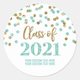 Teal Gold Glitter Confetti Graduation 2021 Classic Round Sticker