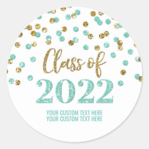 Teal Gold Glitter Confetti Graduation 2022 Classic Round Sticker