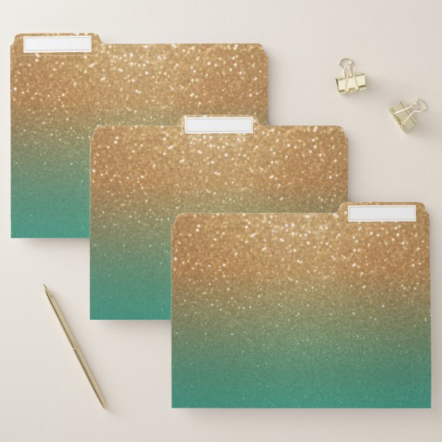 Teal Gold Glitter File Folder (Set)